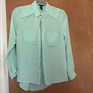 H&M Mint Green Long-Sleeve Button-Down sheer top. Like New